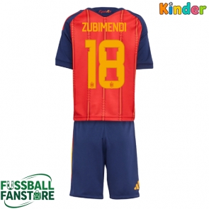 Spanien Martin Zubimendi #18 Replik Heimtrikot Kinder WM 2026 Kurzarm (+ Kurze Hosen)